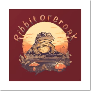 Frog, toad mushroom vintage sunset Posters and Art